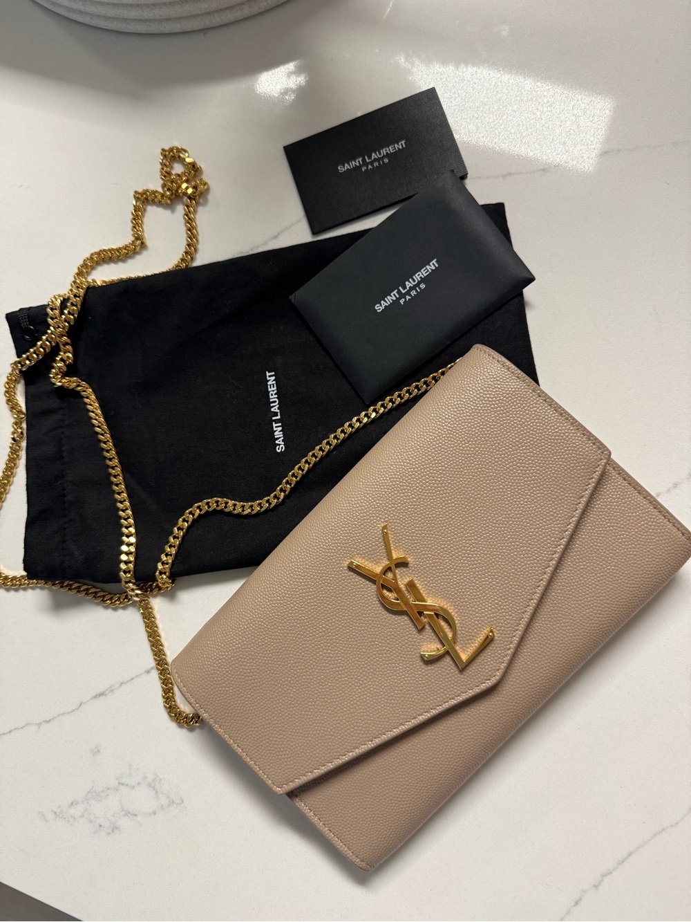 YSL Beige/Tan Wallet Chain Bag